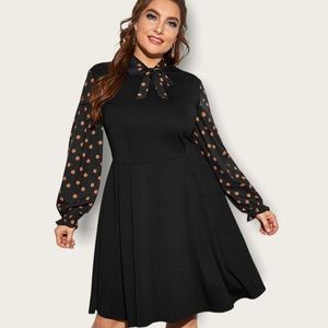 SHEIN Curve Pumpkin Print Tie Neck Dress Size 2XL